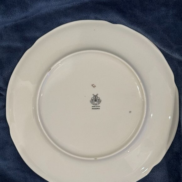 Castleton China 6 SALAD Starter Plates Phoenix Gold Flower Bird Scalloped Edge - Picture 6 of 16